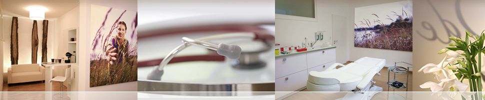 Eine Fotocollage von Innenansichten aus der Praxis.